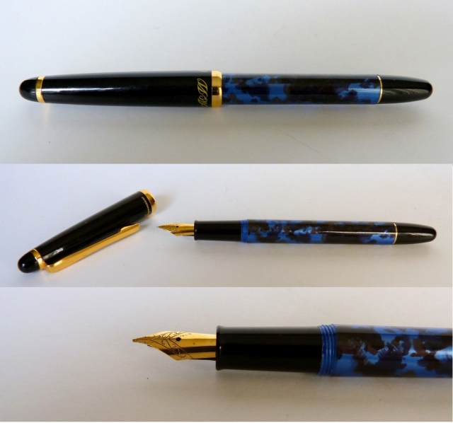 A & W CLASSIC IMPRESSIONS FOUNTAIN PEN BLUE MARBELED BODY